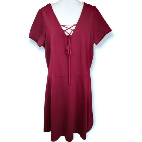 SOUL HARMONY ENERGY SHE RED LACE UP V-NECK DRESS SZ.1X EUC - Picture 1 of 10